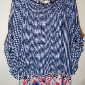 Terra And Sky Women's Top Plus Size 2X Floral Blouse Checkered Shirt 20-22